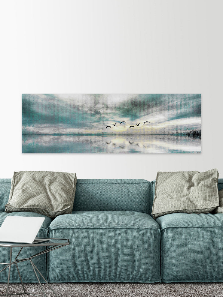 "Birds Skylight II" Painting Print on Wrapped Canvas, 60"x20"