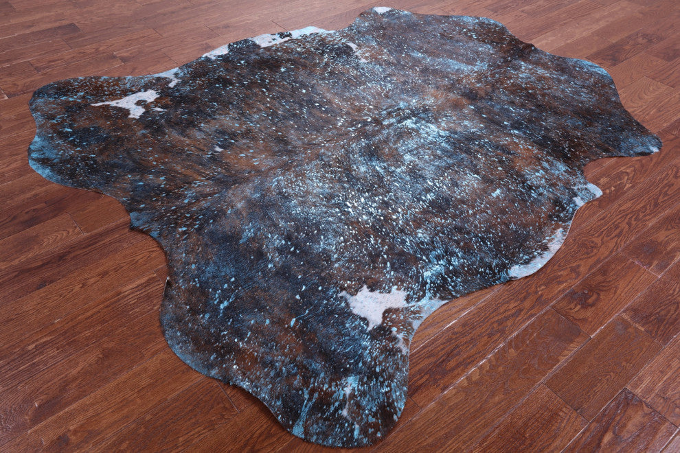 7' 2" X 6' 4" Blue Metallic Cowhide Rug C2113