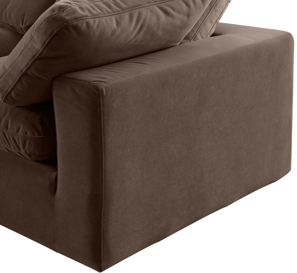 Comfy Upholstered U-Shaped Modular Sectional, Brown, 6-Piece: 3 Armless Chair, 2 Corner Chair, 1 Ottoman, Velvet