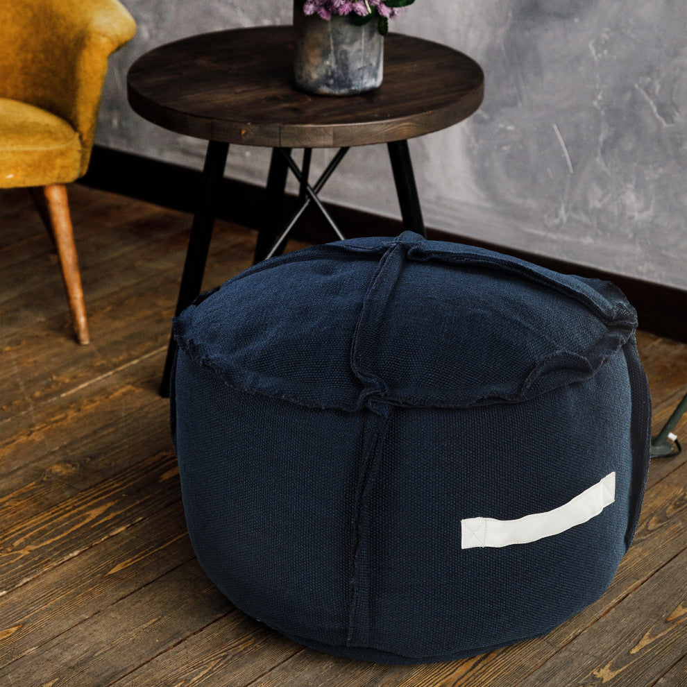 Solid Textured Indoor Outdoor Pouf with Handles