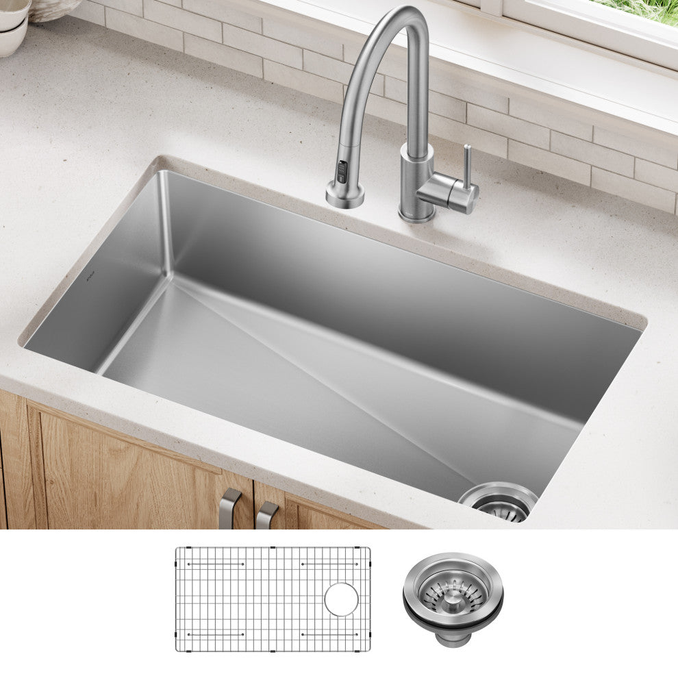 KRAUS Fairlane 33" Undermount 1-Bowl 18 Gauge Stainless Steel Kitchen Sink