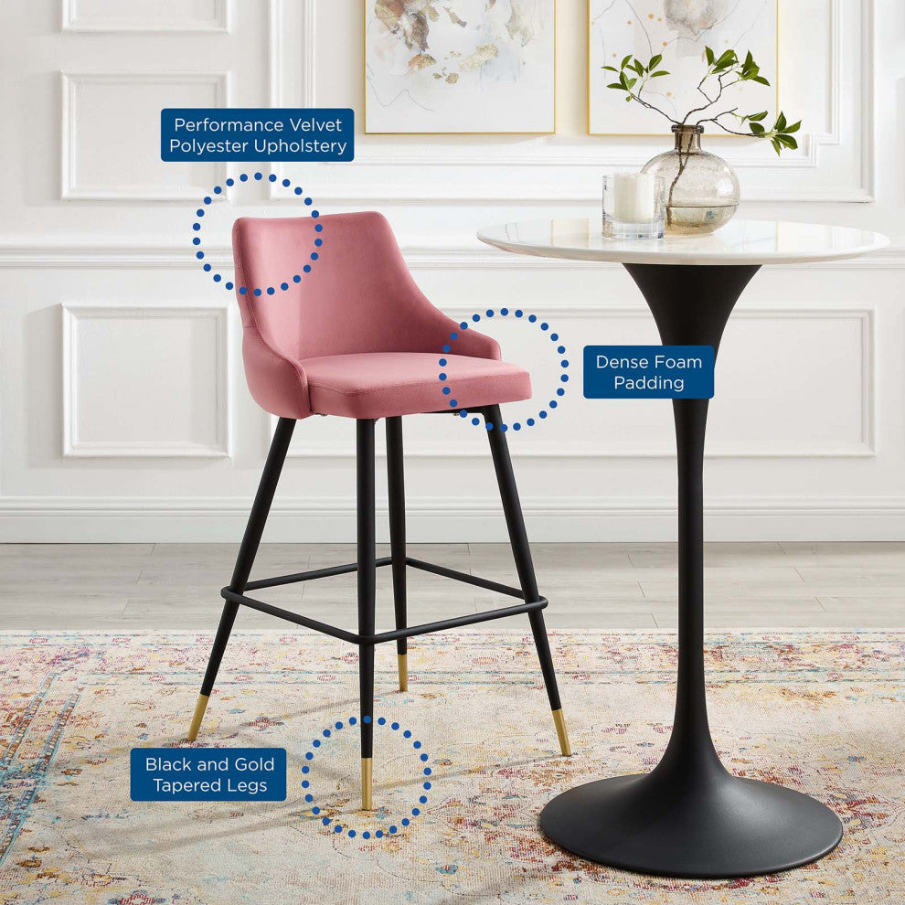 Bar Stool Chair Barstool, Set of 2, Velvet, Pink, Bar Pub Cafe Bistro Restaurant