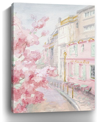 24" Pretty Pastel Pink Paris Street Canvas Wall Art