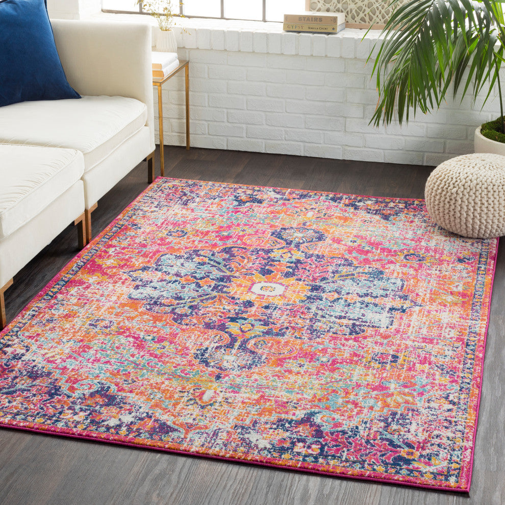 Harput Updated Traditional White, Saffron Area Rug, 2'x3'