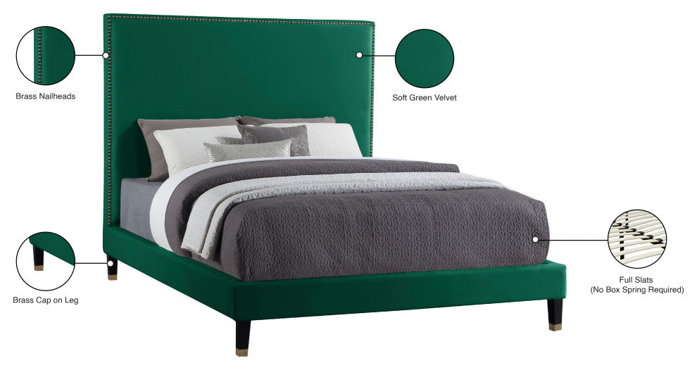 Harlie Velvet Upholstered Bed, Green, King