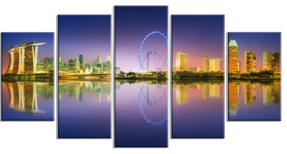 Singapore Skyline and Blue Sky, Cityscape Canvas Art Print, 60"x32", 5 Panels