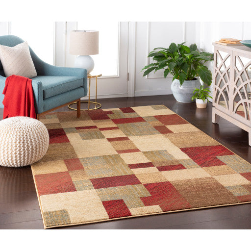 Surya Riley RLY-5006 9'10"x12'10" Rug, Red/Brown/Camel/Pear/Charcoal/Black/Tan