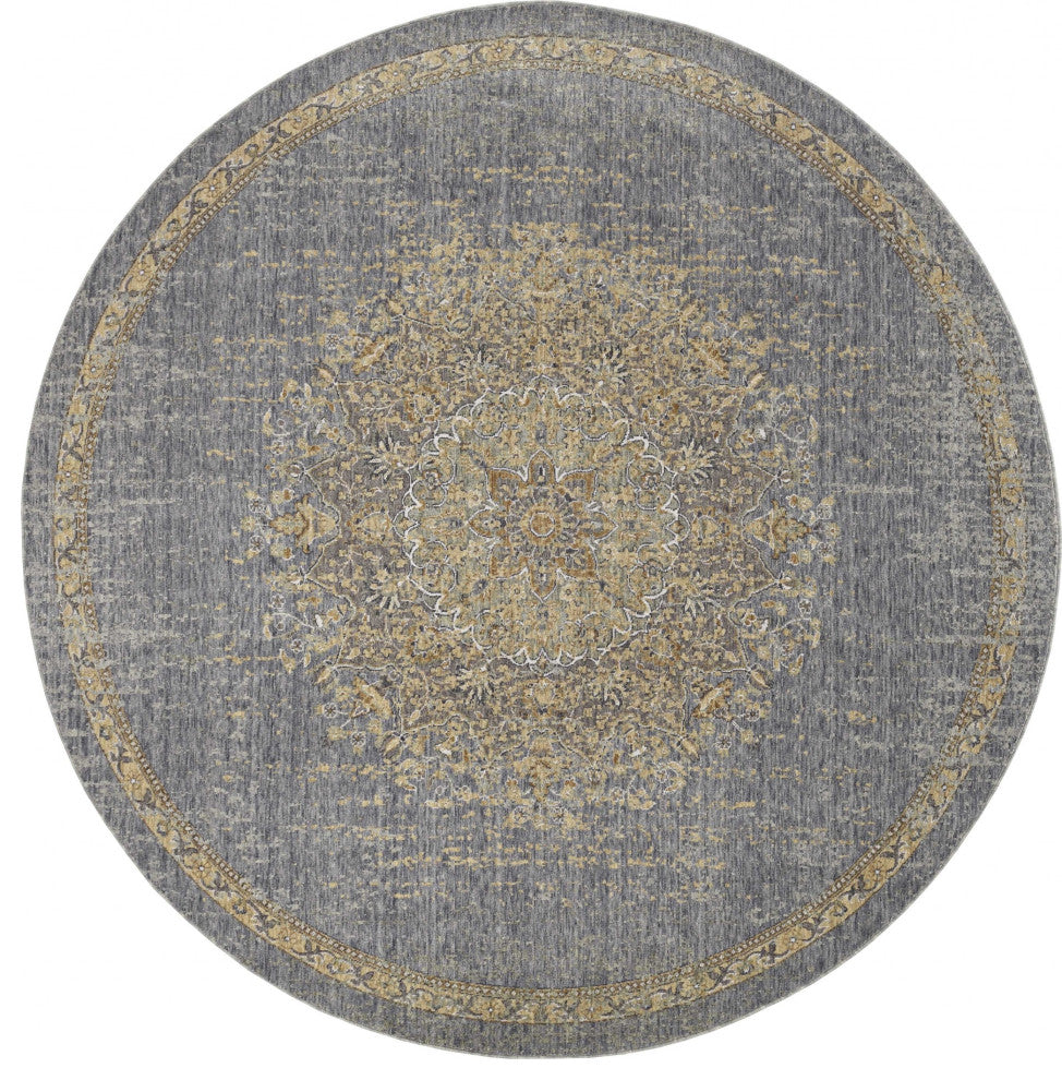 HomeRoots 5'x8' Slate Grey Machine Woven Traditional Medallion Indoor Area Rug