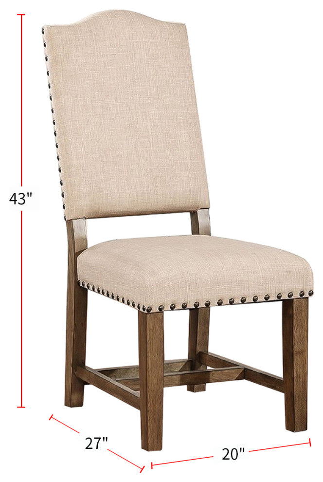 Upholstered Dining Side Chair, Light Oak and Beige