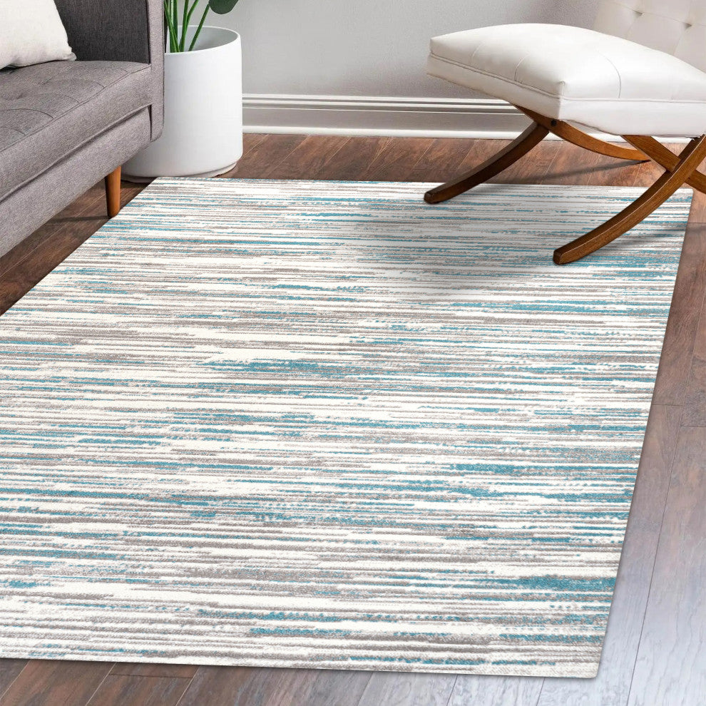 Speer Abstract Linear Stripe Gray/Blue 3'x5' Area Rug
