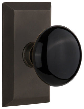 Single Studio Plate With Black Porcelain Knob, Oil-Rubbed Bronze