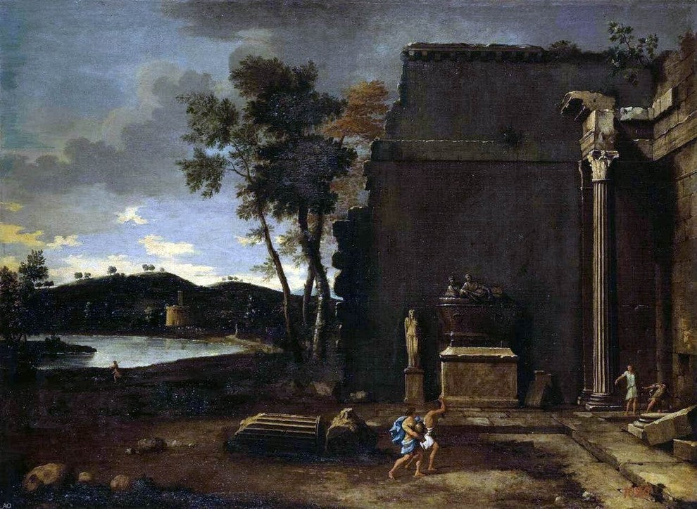 Thomas Blanchet Landscape with Sarcophagus, 21"x28" Gallery Wrapped Canvas