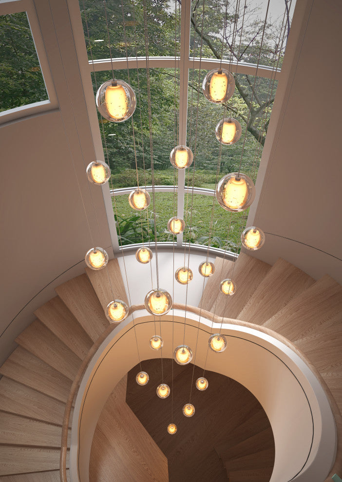 Modern Crystal Ball Long Raindrop Chandelier for Entrance Foyer Staircase, 24-Light