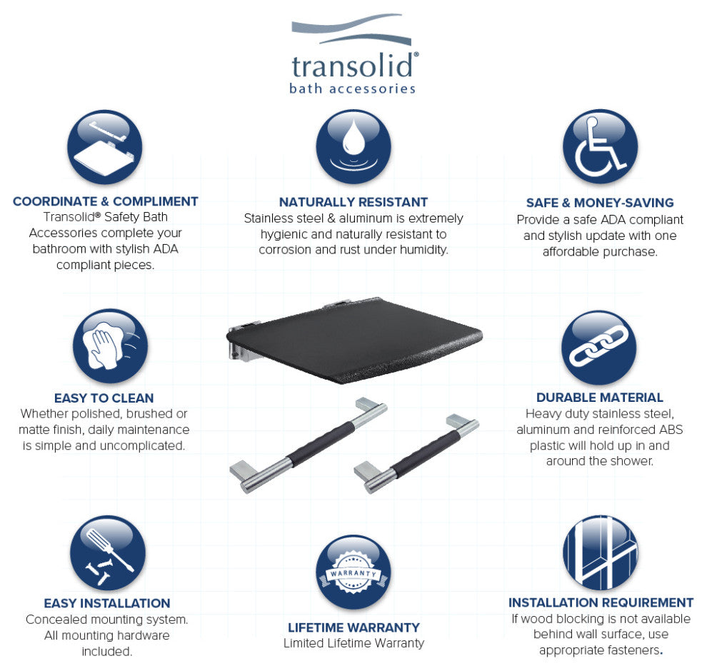 Transolid Maddox 3-Piece Bathroom Safety Accessory Kit, Black/Brushed Stainless