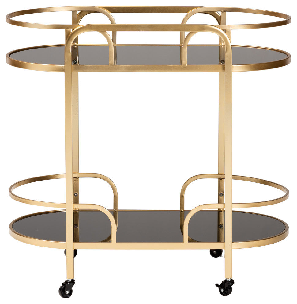 Leighton Glam And Luxe Gold Metal And Tempered Glass 2-Tier Wine Cart