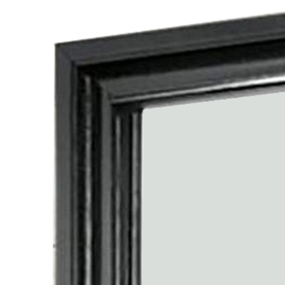 Benzara BM252510 Mirror With Wooden Frame and Molded Detail, Black