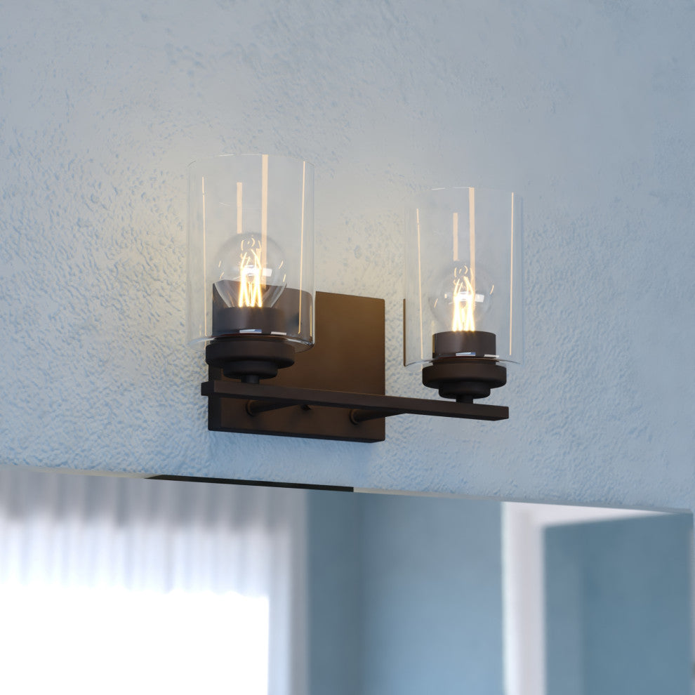 Park Ridge 4.75" 1-Light Black Bathroom Vanity Fixture, Clear Glass Shade, Matte Black, 2-Light