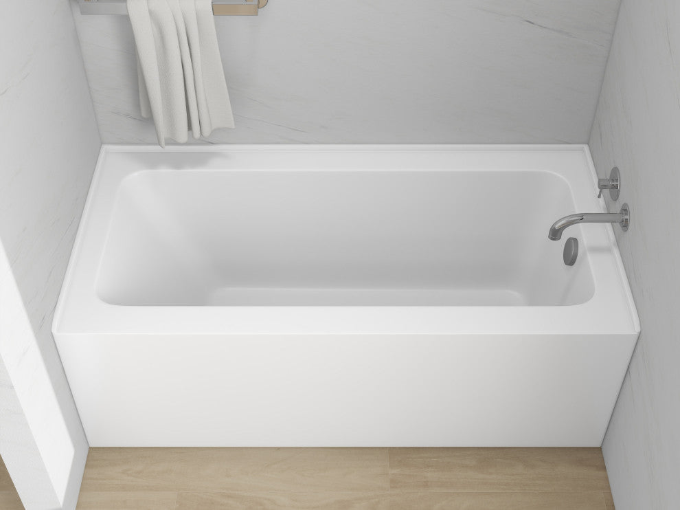 Vanity Art Alcove Soaking Acrylic Bathtub, White/Brushed Nickel, 60"x30", Right