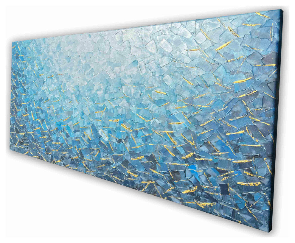 Blue-Gold Abstract Hand-Painted Textured Canvas Art