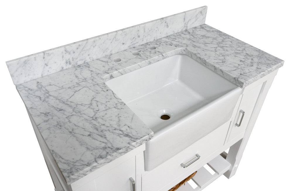 Charlotte 42" Bathroom Vanity, White, Carrara Marble