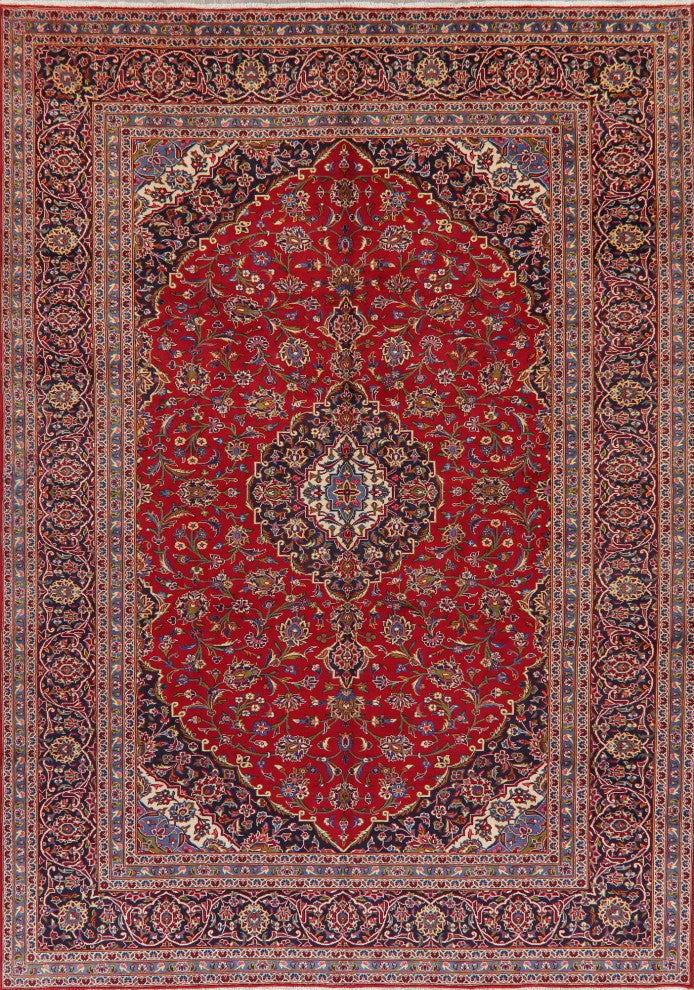 Consigned, Kashan Hand-Knotted Oriental Traditional Persian Area Rug, Red, 8x12