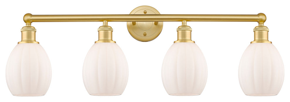 Eaton 4-Light 33" Bath Vanity Light, Satin Gold Finish, Matte White Shade