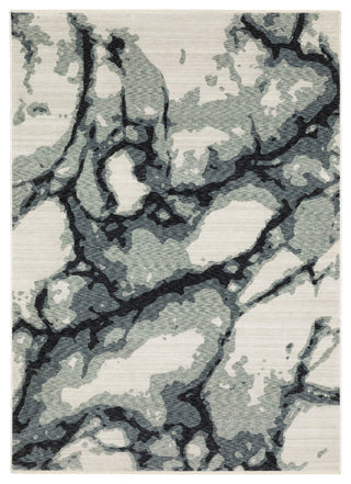 Easely Modern Abstract Elements Blue/ Ivory Area Rug, 3'3" x 5'