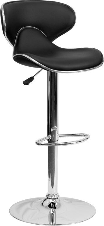 Estella Mid-Back Deep Curved Black Vinyl Swivel Adjustable Barstool