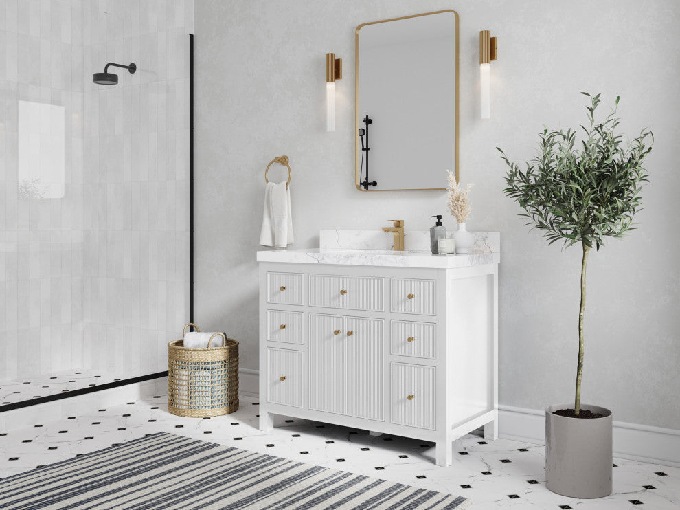 Sonoma 42 Single Sink Reeded Bath Vanity in White 2" Empira White