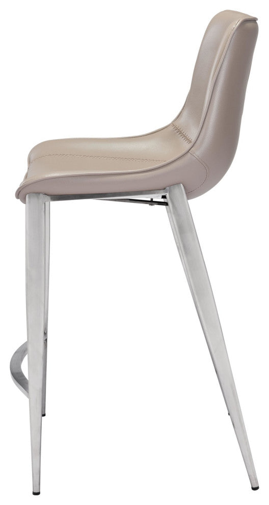 Counter Stool Chair, Set of 2, Faux Vinyl Leather, Steel, Gray, Silver