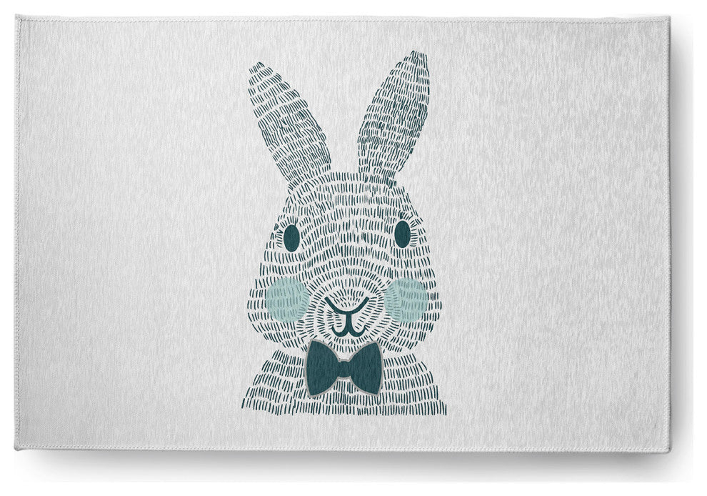 Monochrome Bunny Easter Chenille Rug, Ocean Abyss Green, 4'x6'
