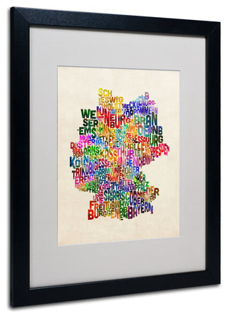 'Germany Region Text Map 2' Matted Framed Canvas Art by Michael Tompsett