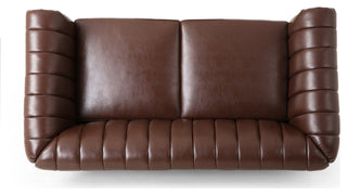 Bauman Modern Glam Channel Stitch Loveseat with Nailhead Trim, Dark Brown and Espresso, Pu