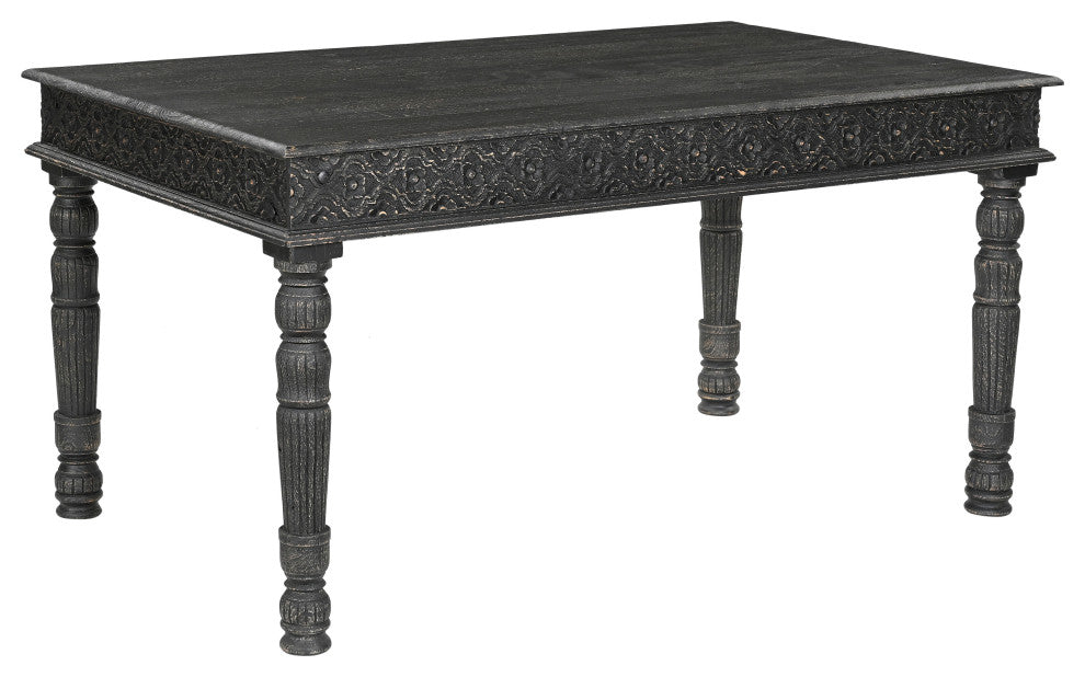 Wiley 5-piece Carved Solid Wood Dining Set, Black