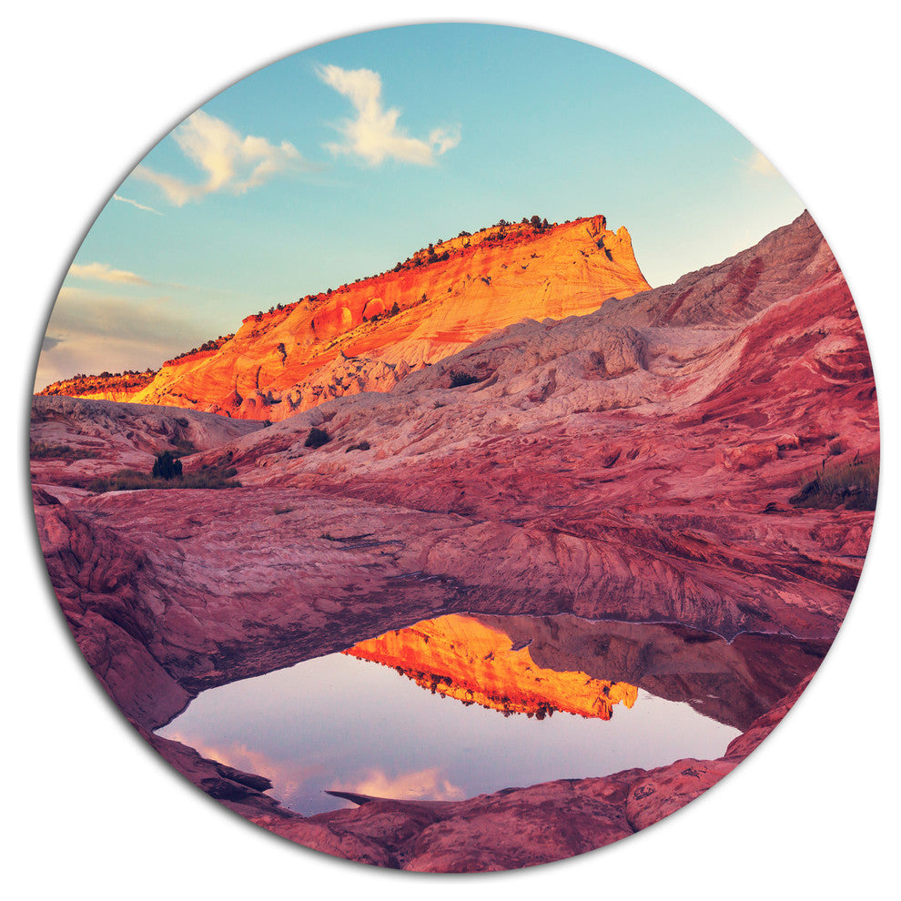 Lake In National Monument Park, Landscape Round Metal Wall Art, 11"