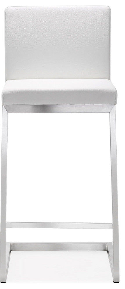 Parma White Stainless Steel Counter Stool - Set of 2 - White