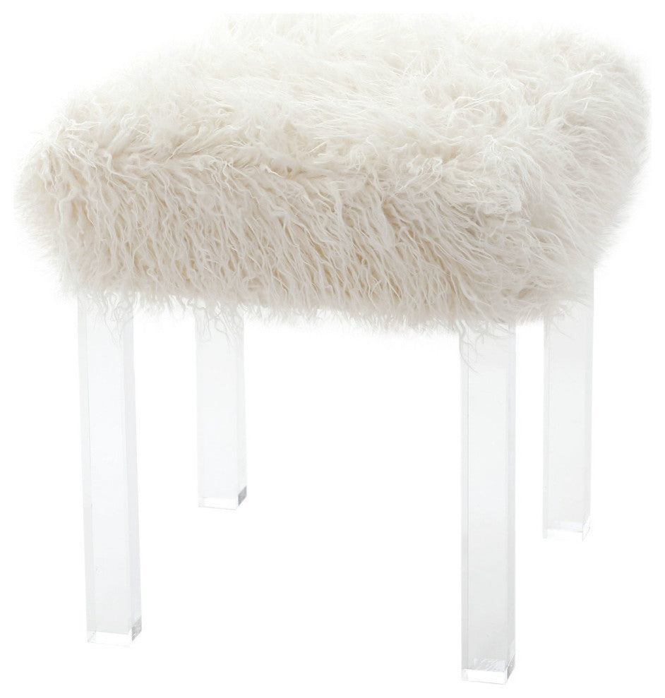 Mongolian Lamb Faux Fur Clear Acrylic Square Leg Stool