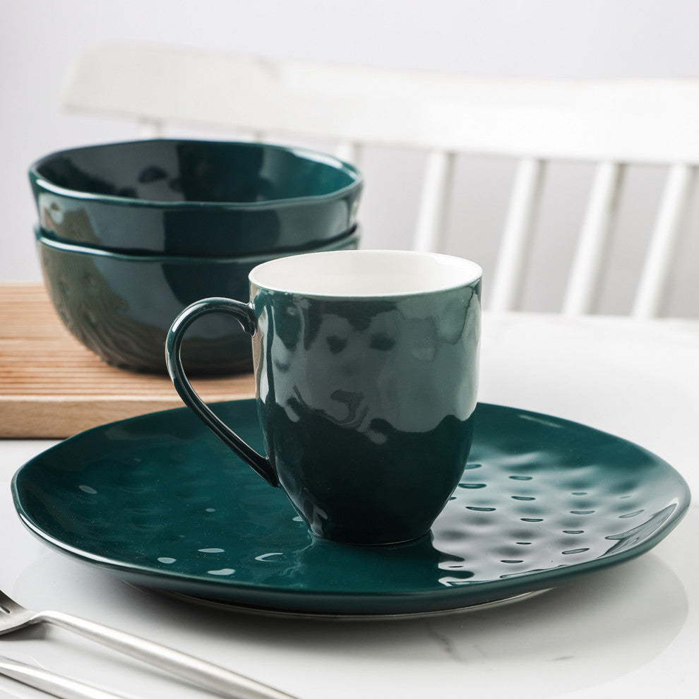 Stone Lain Ivy Porcelain 24 Piece Dinnerware Set, Green