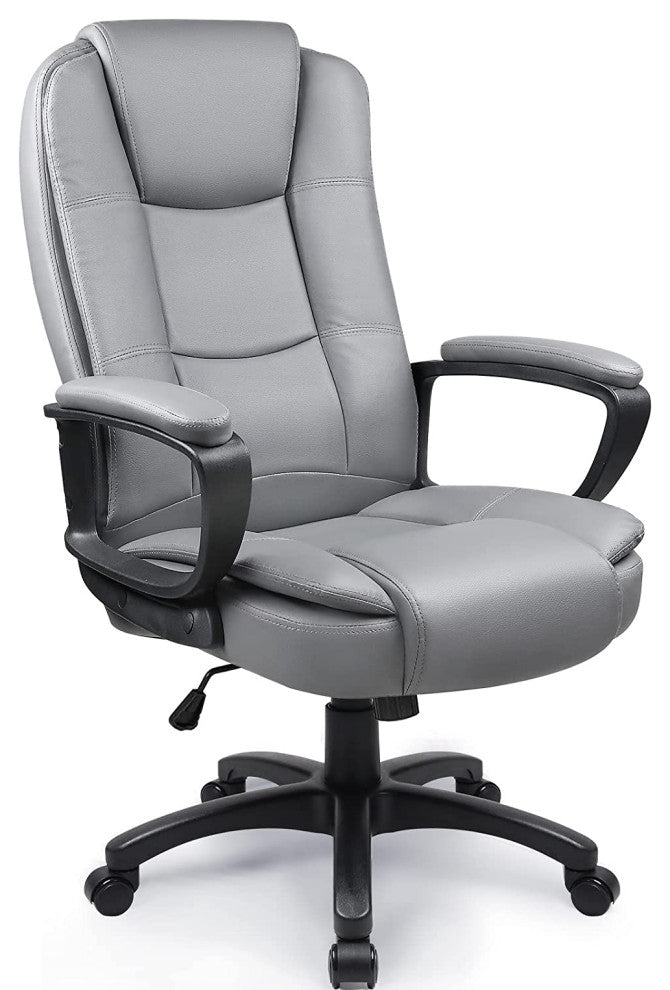 Light Gray Leather Executive Chair With Lumbar Support