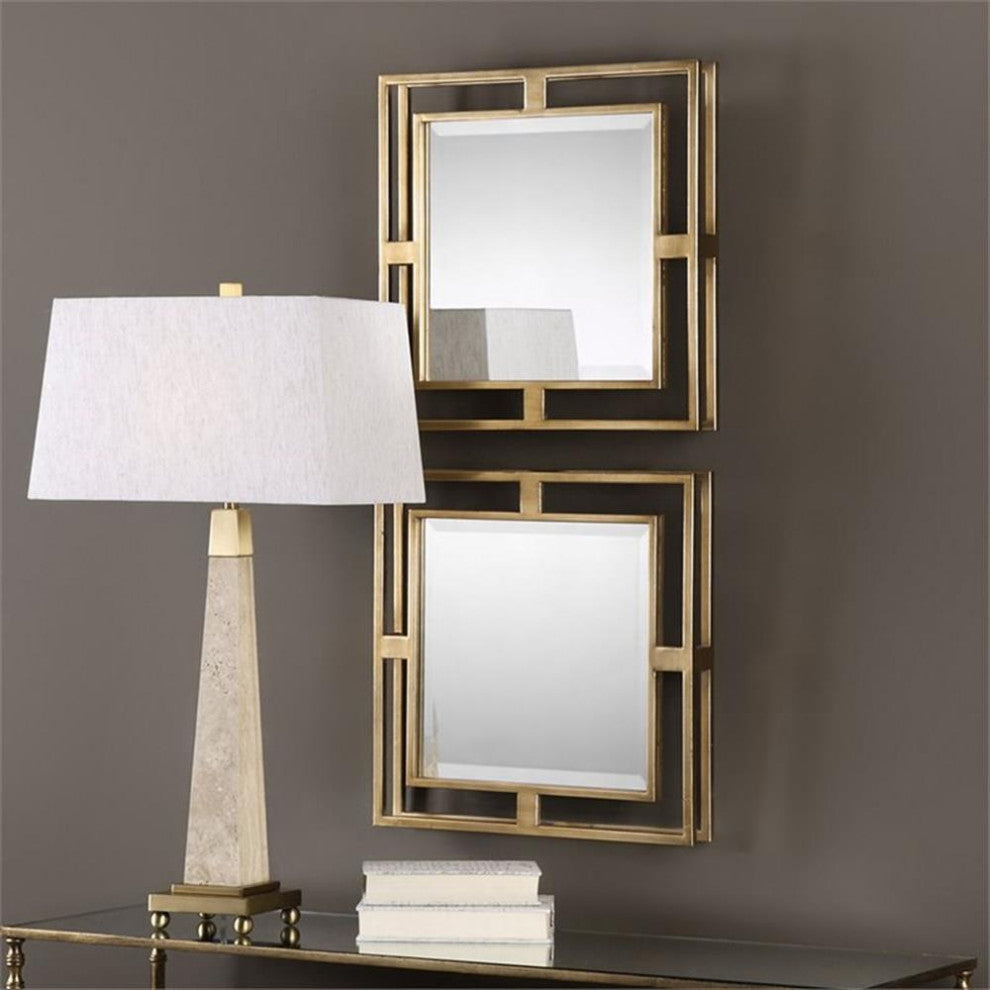 Uttermost Allick Metal MDF Wood Decorative Mirror in Antique Gold (Set of 2)