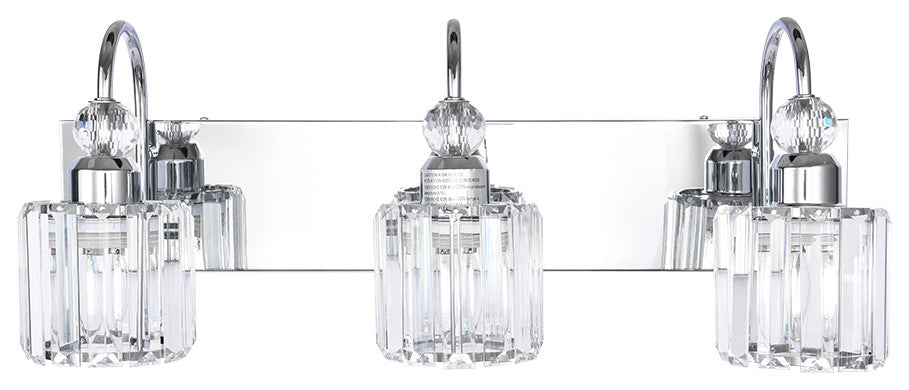 Dimmable Vanity Light With Crystal Accents, Chrome, 3 Light