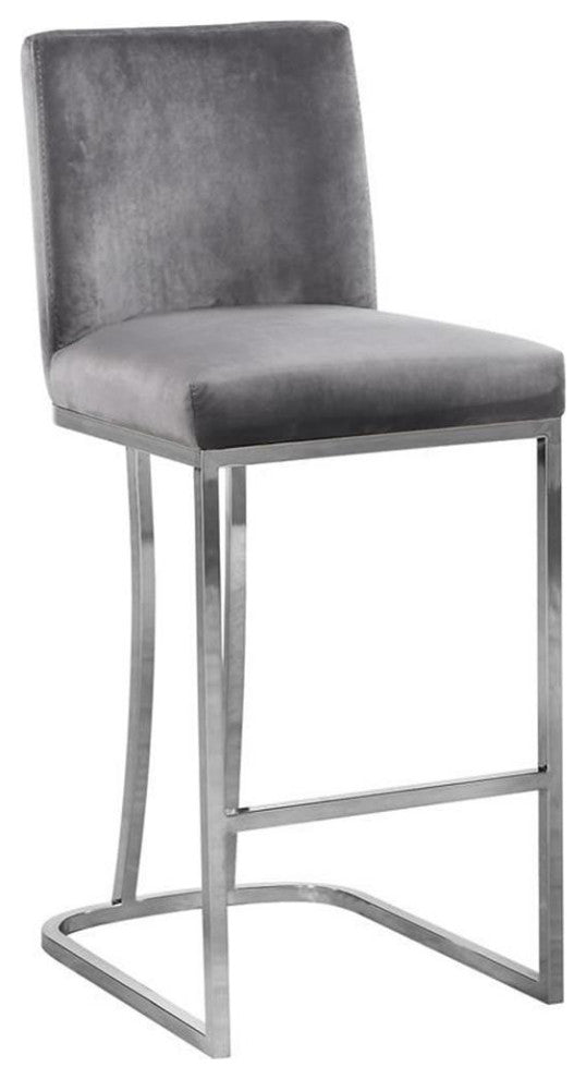 Home Square 3 Piece Silver Metal Base Velvet Counter Height Stool Set in Gray