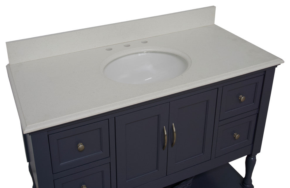 Beverly 48" Bathroom Vanity, Marine Gray, Quartz