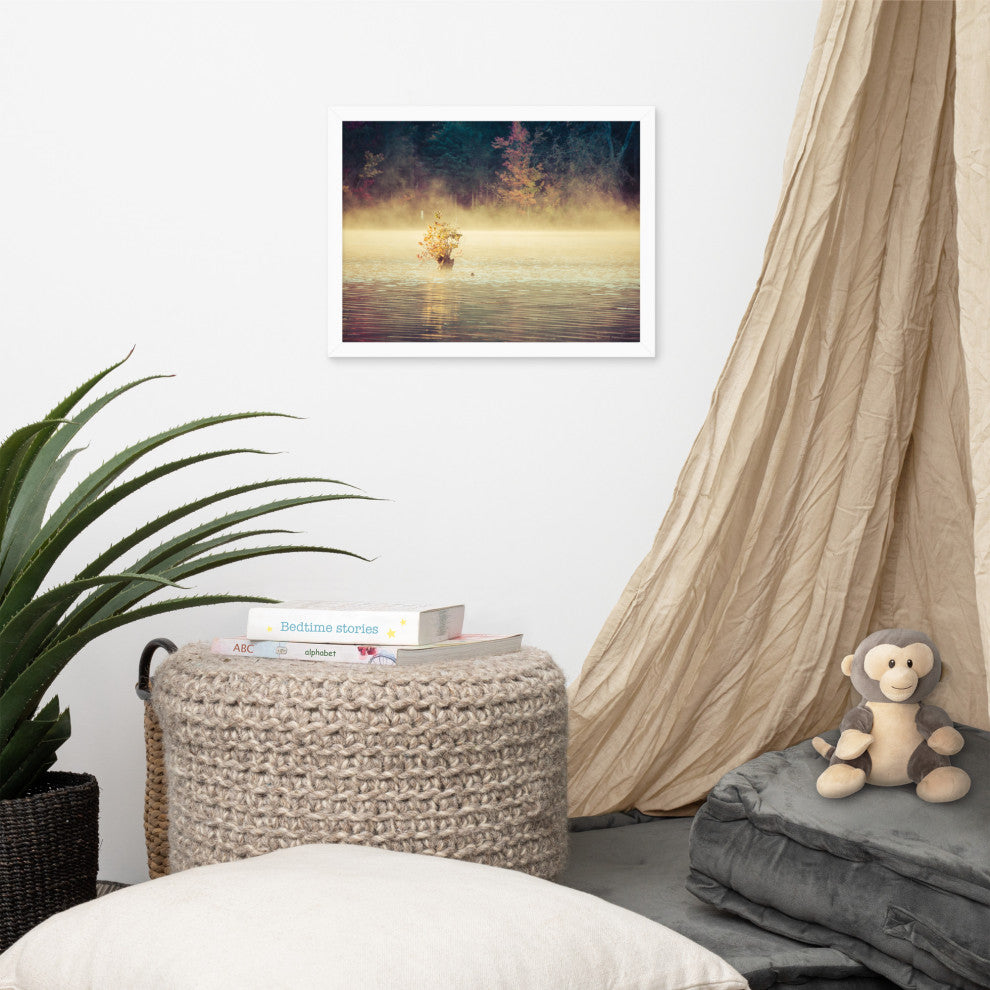 Golden Mist on Waples Pond Framed Photo Paper Wall Art Prints, White, 12" X 16"