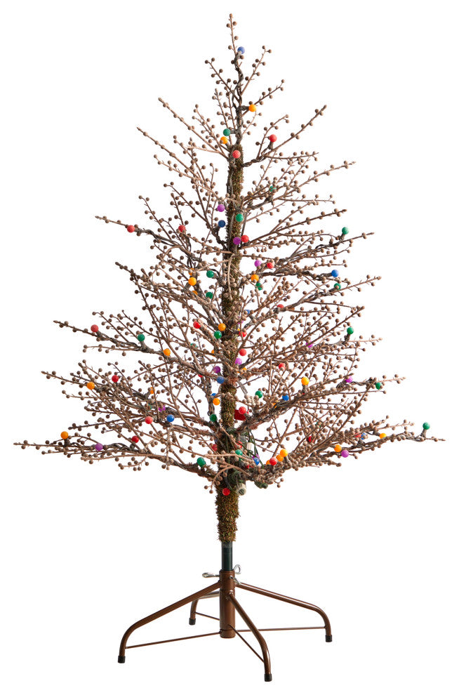 4' Frosted Berry Twig Artificial Christmas Tree With 100 Multicolored LED Lights