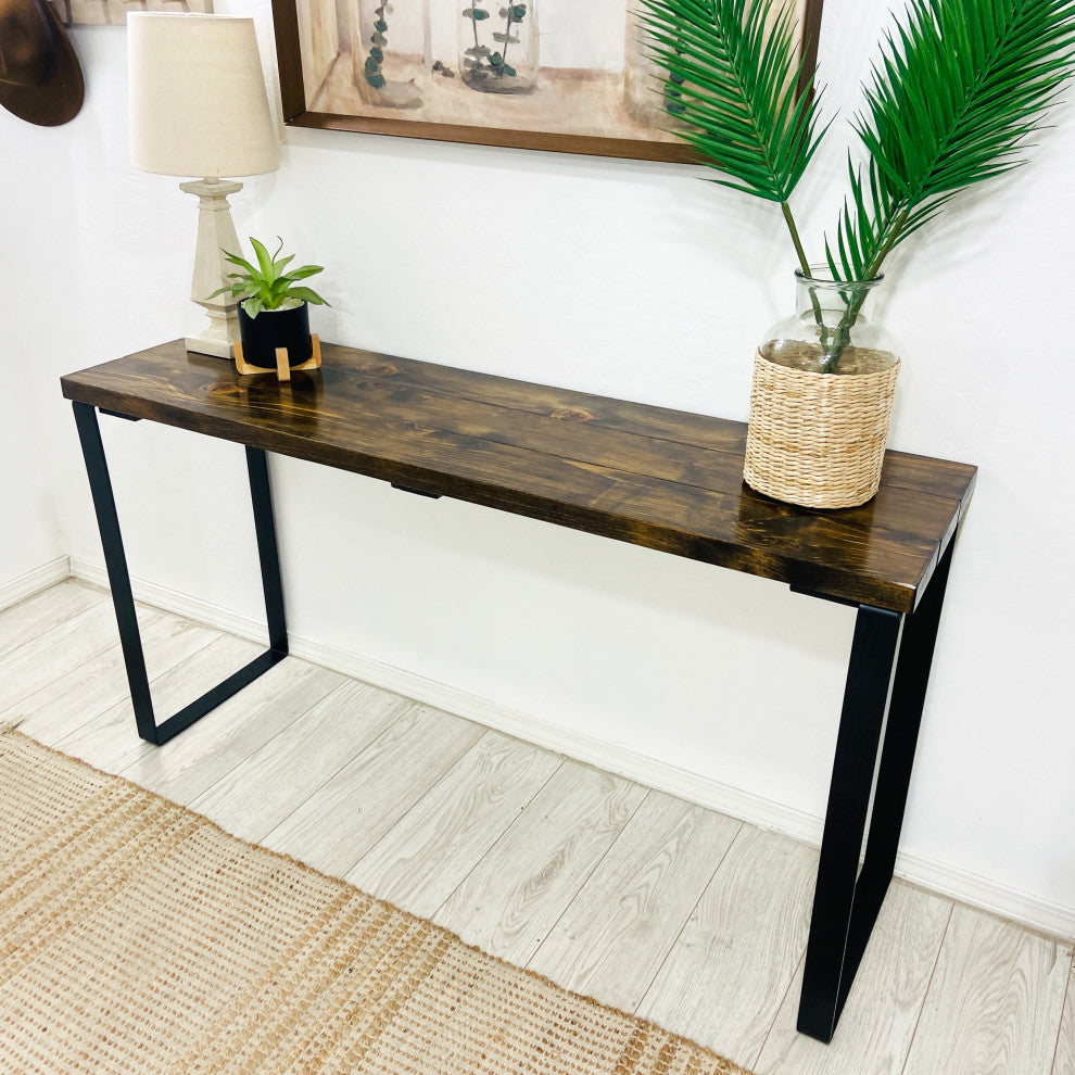 Barn Walls Bedroom Console Table Accent Table, Handcrafted, Dark Brown, 58" Length