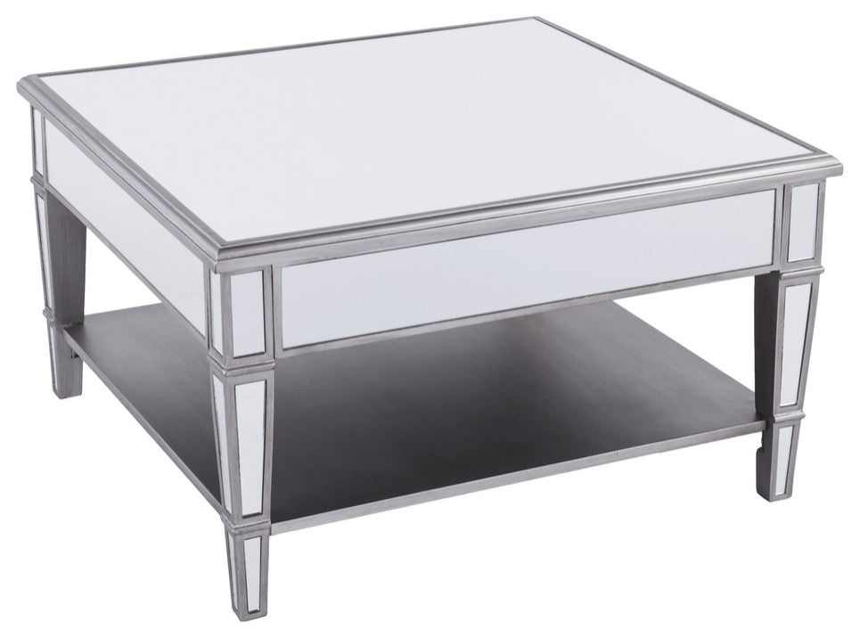 29" Silver Mirrored Glass Square Coffee Table