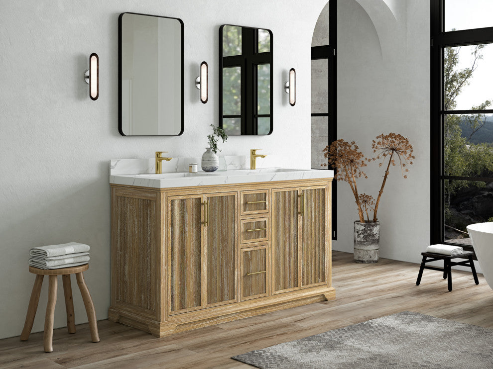 Alys Teak 60 Double Sink Bathroom Vanity Whitewashed 2" Empira Quartz
