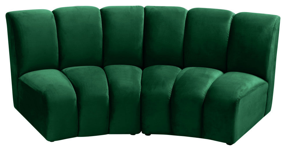 Infinity Channel Tufted Velvet Modular Chair, Green, 2 Piece
