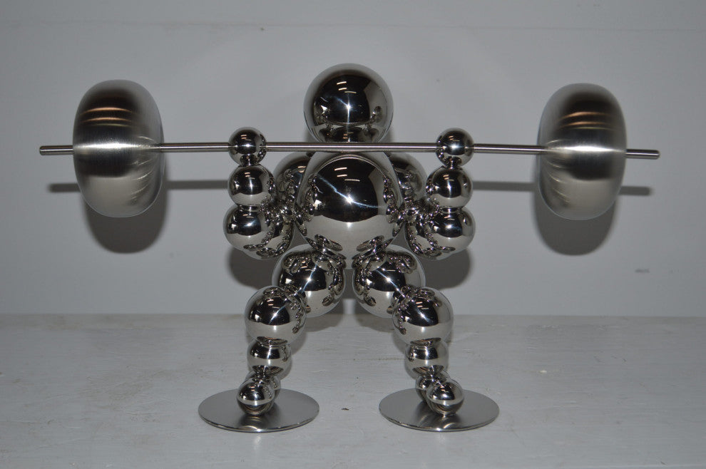 Modern Art Weightlifter Squat Position Chrome Statue - Size: 20"L x 7"W x 12"H
